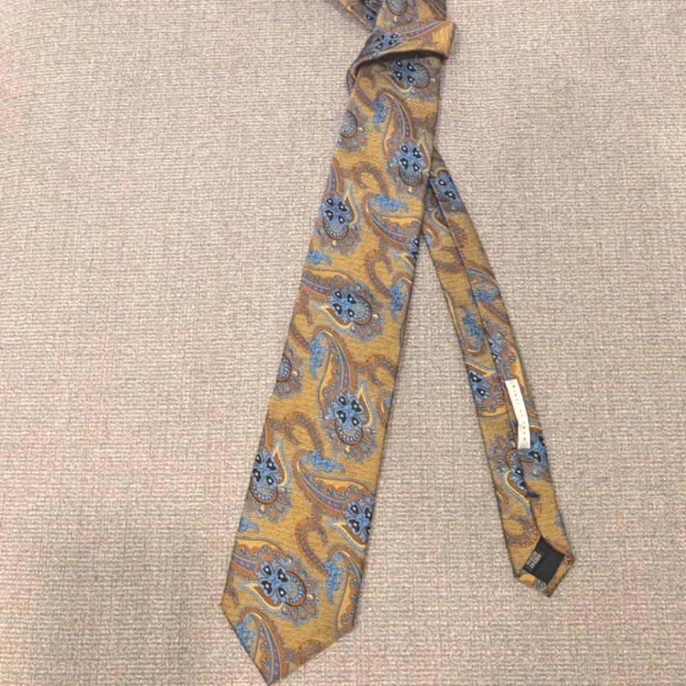 Berend Dewitt Vintage Silk Paisley Tie Yellow Mustard Handmade Men’s Necktie